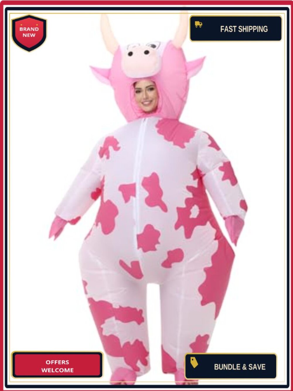 Inflatable Cow Costume Polyester Blow Up Jumpsuit Halloween Cosplay Party